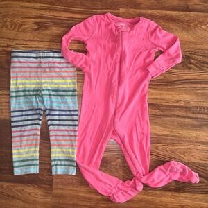 Primary Brand Pink Organic Footie Pajamas and Rainbow Tights 18-24 Months